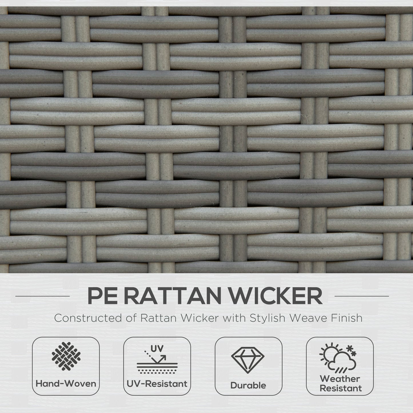 Outsunny 7 Piece Rattan Garden Furniture Set, 10-Seater Sofa Sectional with Cushioned Sofa Seat, Footstools and Expandable Glass Table for Yard Grey