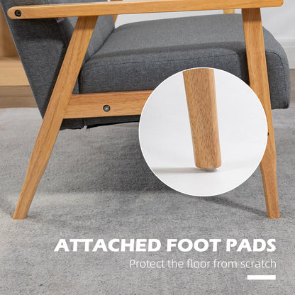 Retro Style 2-Seat Sofa Linen Fabric Upholstery Tufted Couch with Rubberwood Legs Dark Grey