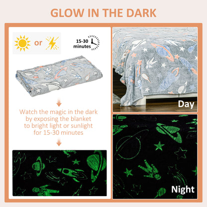 Glow in The Dark Flannel Fleece Throw Blanket, Fluffy Warm Throw Blanket, Kids Galaxy Stars Luminous Blanket, 203x153cm, Grey
