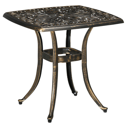 Outsunny Outdoor Retro Vintage Style Patio Side Table with 38mm Dia. Umbrella Hole, Cast Aluminium Patio coffee Table, 54 x 54cm, Bronze