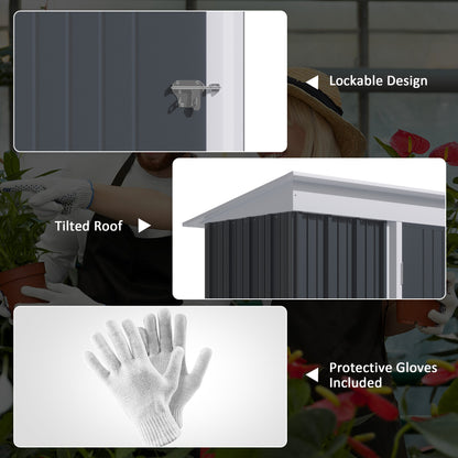 Outsunny Metal Garden Shed, Outdoor Lean-to Shed for Tool Motor Bike, with Adjustable Shelf, Lock, Gloves, 5'x3'x6',  Dark Grey