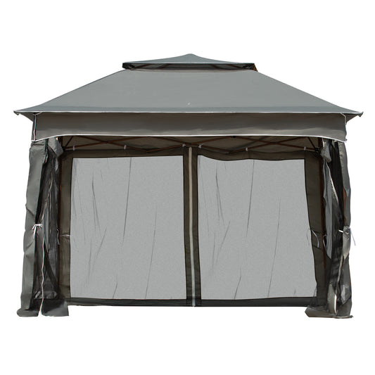 Outsunny 3 x 3(m) Pop Up Gazebo, Double-roof Garden Tent with Netting and Carry Bag, Party Event Shelter for Outdoor Patio, Dark Grey
