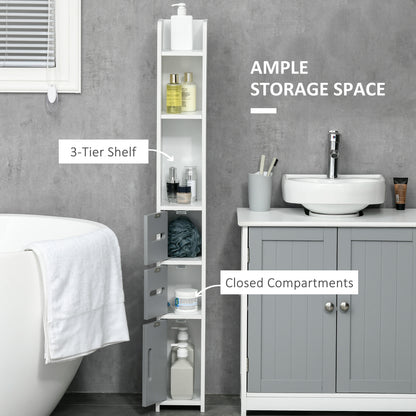 Modern Bathroom Storage Cabinet, Freestanding Tall Bathroom Cabinet with Open Shelves and 3 Cupboards with Door, for Bedroom Hallway, Grey