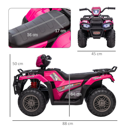 Kids 12V Quad Bike with Forward Reverse Functions, Ride On ATV with Music, LED Headlights, for Ages 3-5 Years - Pink