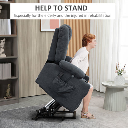 Oversized Riser and Recliner Chairs for the Elderly, Fabric Upholstered Lift for Living Room with Remote Control Side Pockets Cup Holder Grey