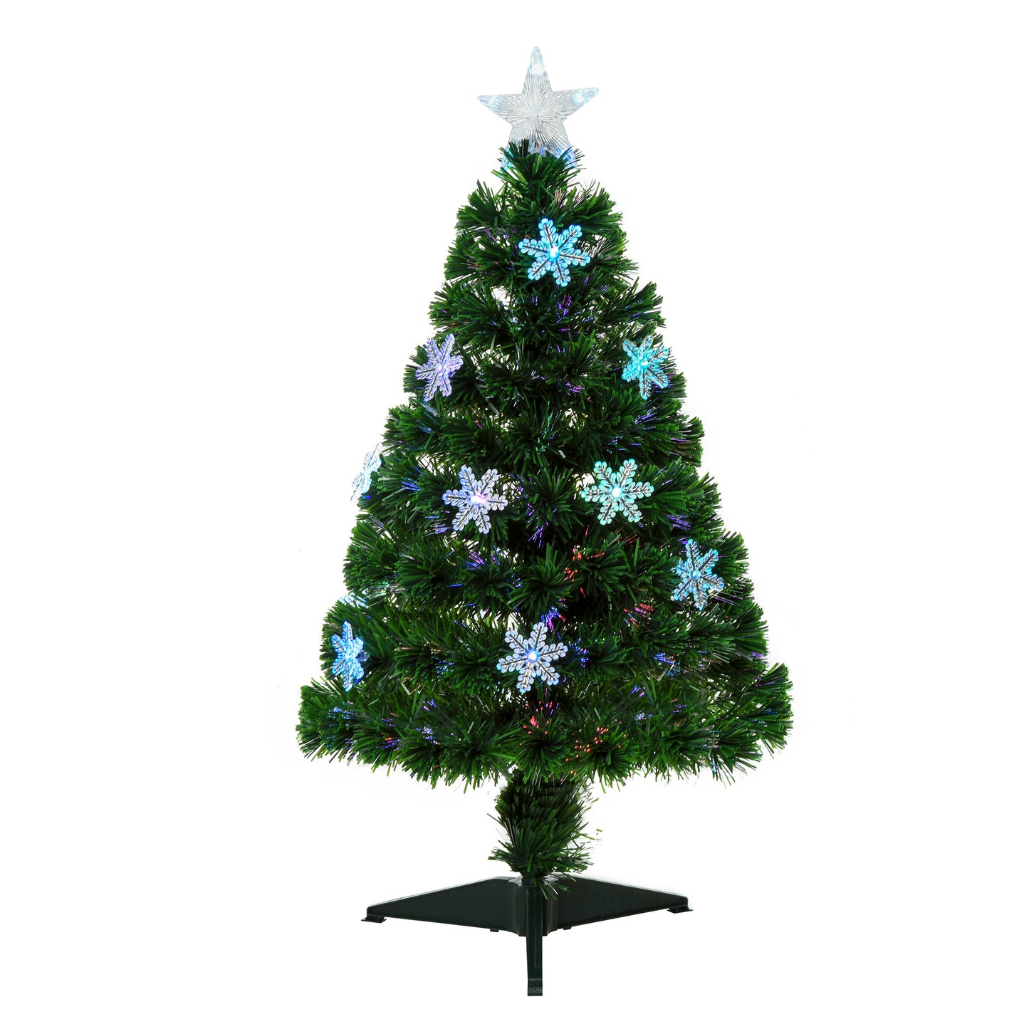 3ft Fibre Optic Christmas Tree 90cm With Showflakes, Green