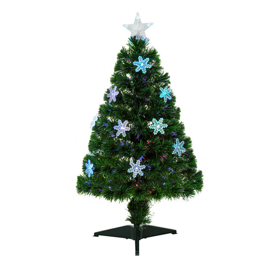 3ft Fibre Optic Christmas Tree 90cm With Showflakes, Green