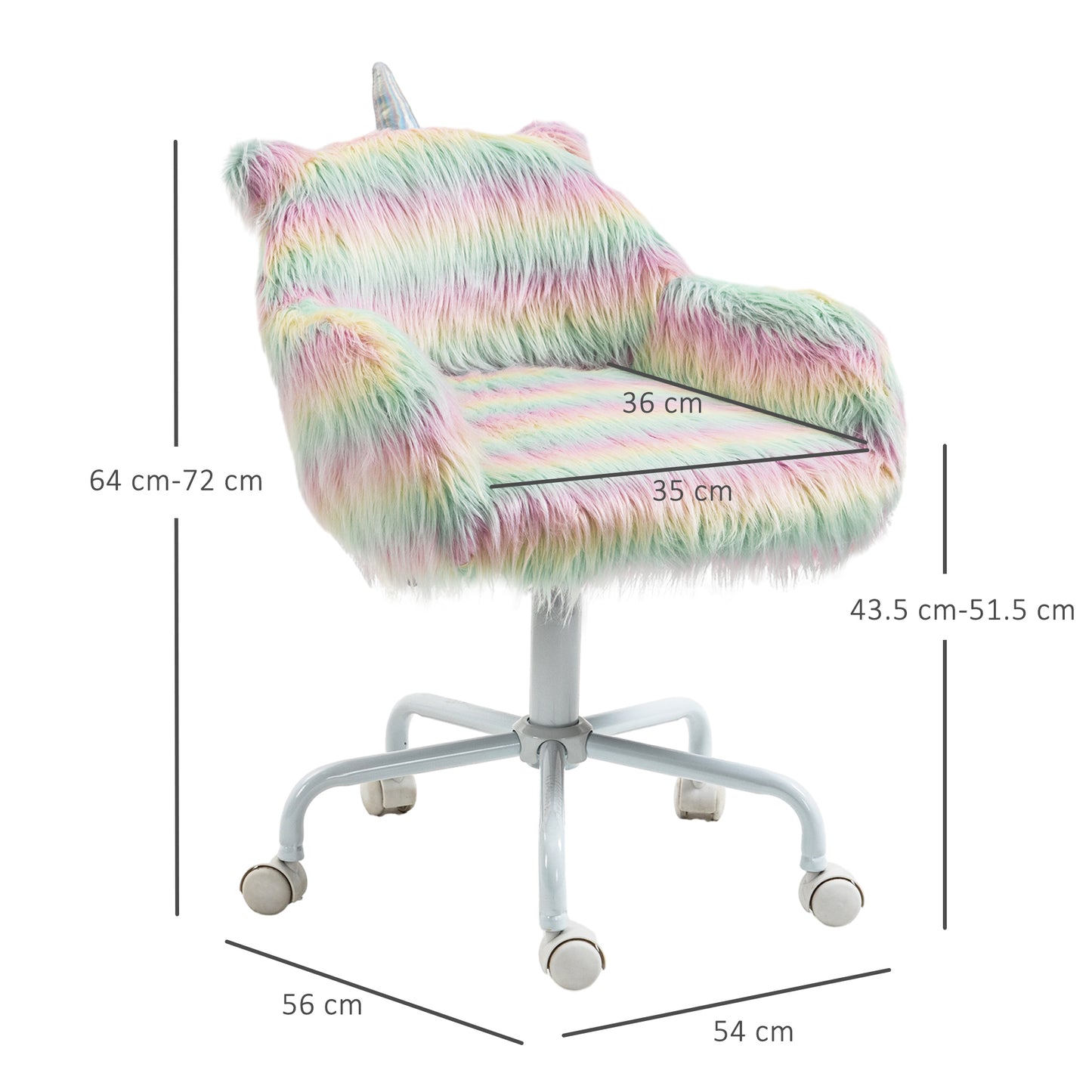 Vinsetto Unicorn Home Office Chair, Height Adjustable Fluffy Desk Chair, Colourful