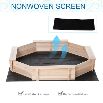 Outsunny Kids Wooden Octagon Sandbox, Outdoor Children Playset for Backyard, with polyester Cover for 3-8 years old, 139.5 x 139.5 x 21.5 cm