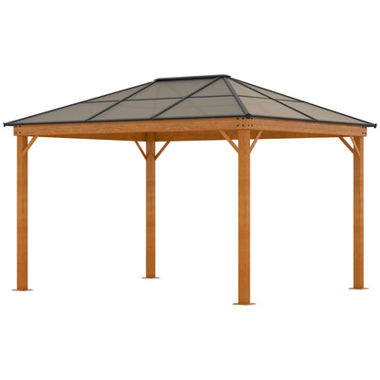 Outsunny 3 x 3.6 m Hardtop Gazebo Canopy with Polycarbonate Roof, Aluminium and Steel Frame, Nettings and Sidewalls for Garden, Patio, Khaki