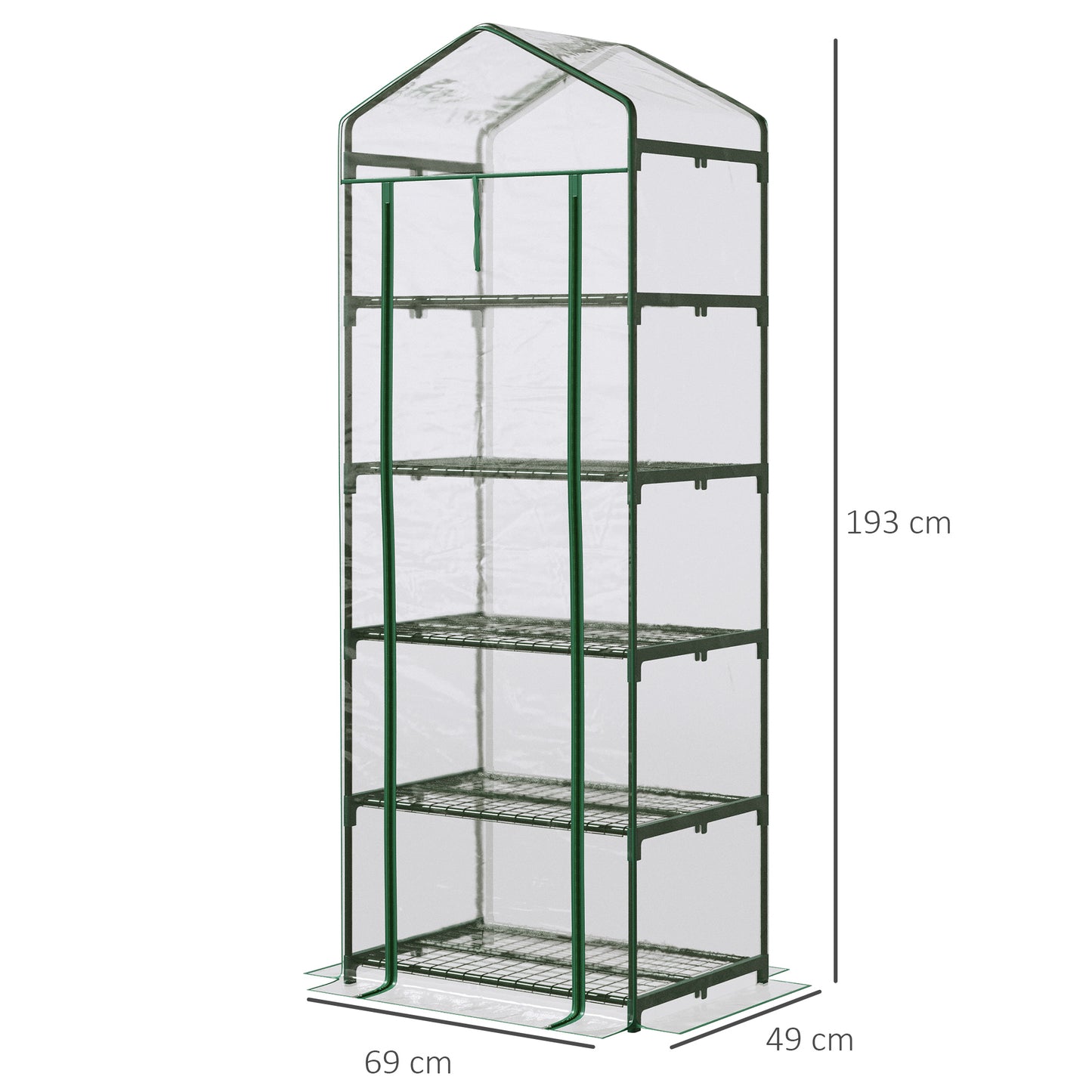 Outsunny 5 Tier Greenhouse Outdoor Flower Stand PVC Cover Portable Shed Metal Frame Transparent 69 x 49 x 193cm