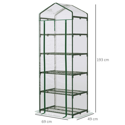 Outsunny 5 Tier Greenhouse Outdoor Flower Stand PVC Cover Portable Shed Metal Frame Transparent 69 x 49 x 193cm