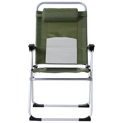 Outsunny Outdoor Garden Folding Chair Patio Armchair 3-Position Adjustable Recliner Reclining Seat with Pillow - Green
