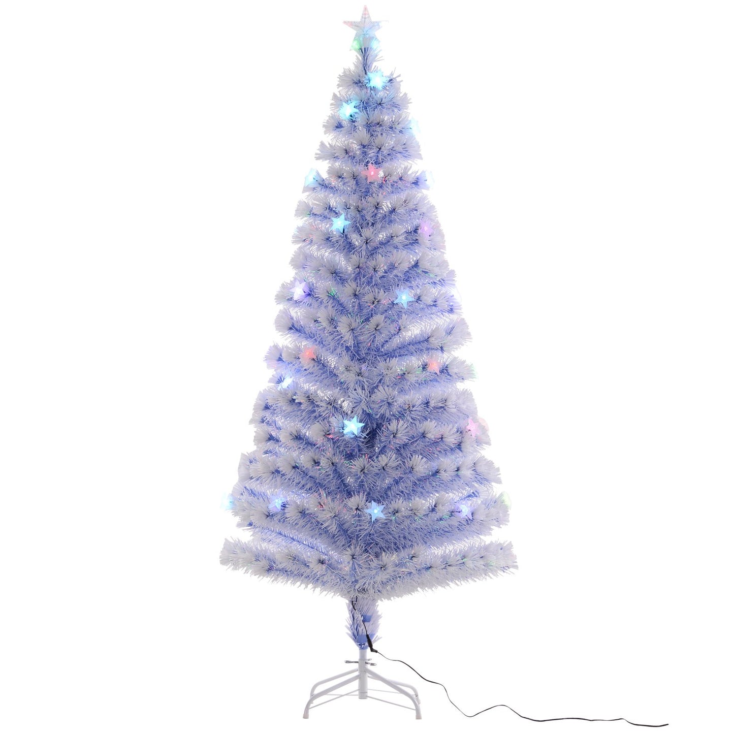 Artificial Fibre Optic Christmas Tree With 26 LED Lights Pre-Lit White Blue 6FT