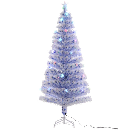 Artificial Fibre Optic Christmas Tree With 26 LED Lights Pre-Lit White Blue 6FT