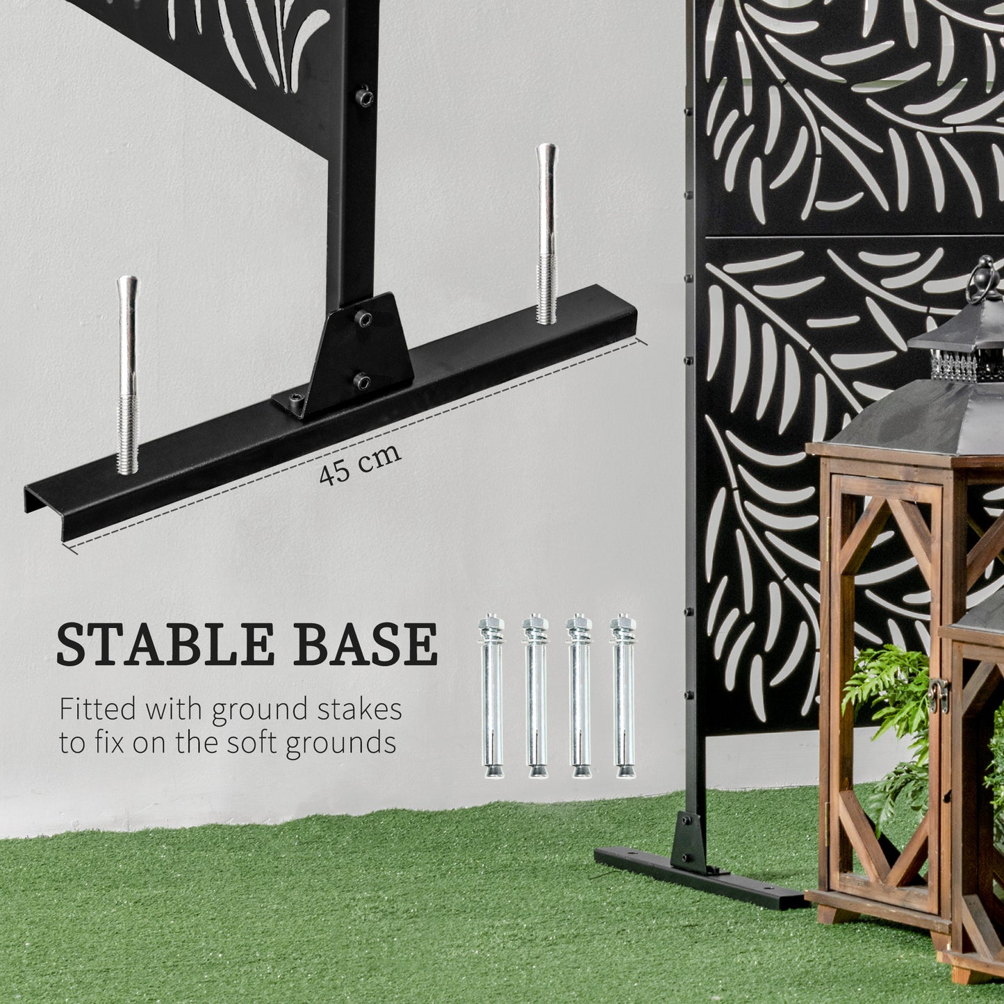 Outsunny Outdoor Privacy Screen with Stand and Ground Stakes, 6.5FT Metal Outdoor Divider, Decorative Privacy Panel for Garden Willow Branch Style