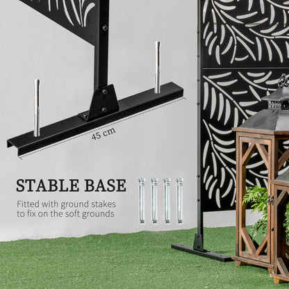 Outsunny Outdoor Privacy Screen with Stand and Ground Stakes, 6.5FT Metal Outdoor Divider, Decorative Privacy Panel for Garden Willow Branch Style