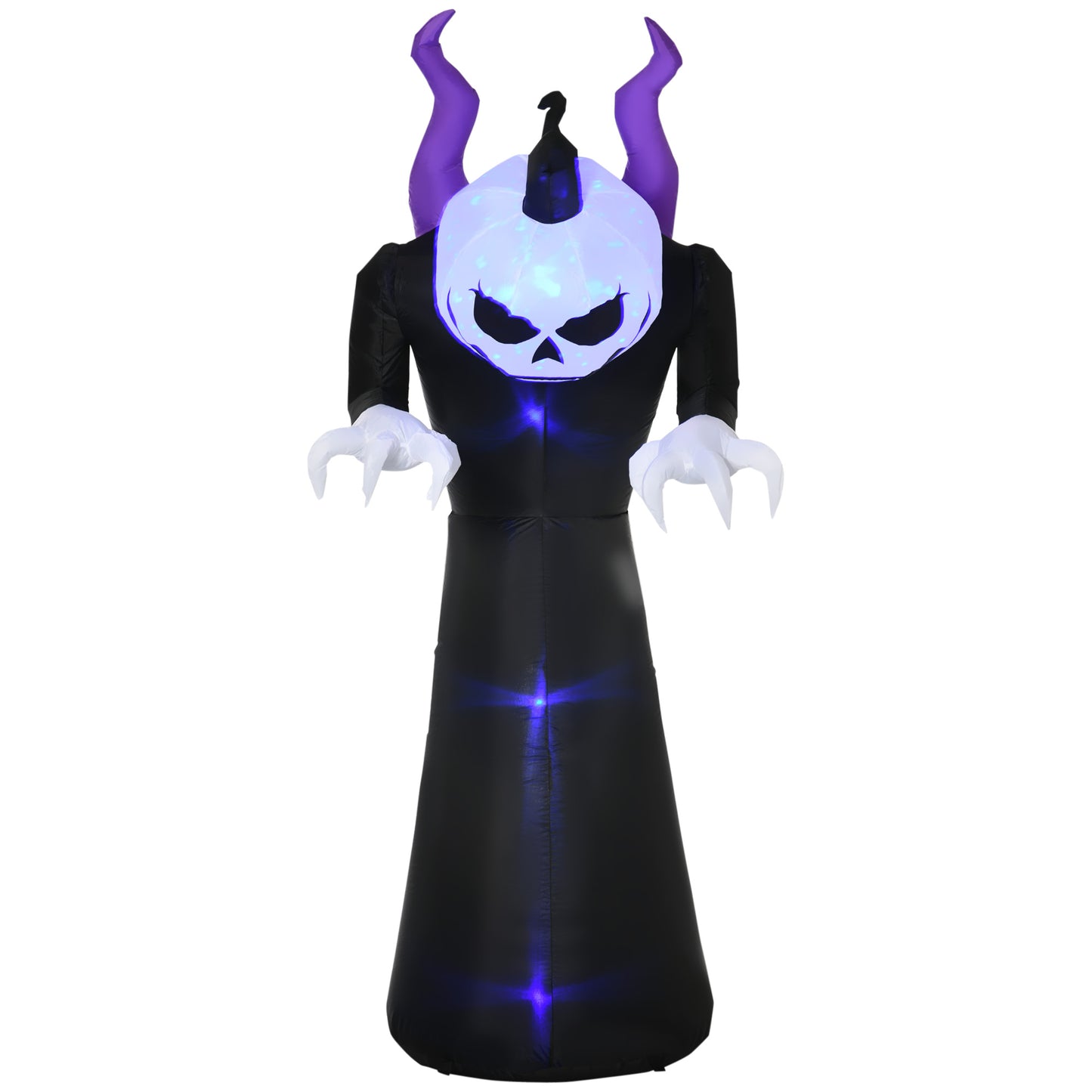 7ft Inflatable Halloween Ghost with Horns, Blow-Up Outdoor LED Display with Flame Effect for Garden, Lawn, Party, Holiday