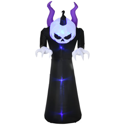 7ft Inflatable Halloween Ghost with Horns, Blow-Up Outdoor LED Display with Flame Effect for Garden, Lawn, Party, Holiday