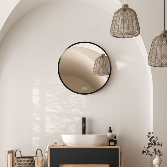 Kleankin Round Bathroom Mirror, Modern Wall-mounted Makeup Mirror with Aluminium Frame for Washroom Living Room, Black, 40x40 cm