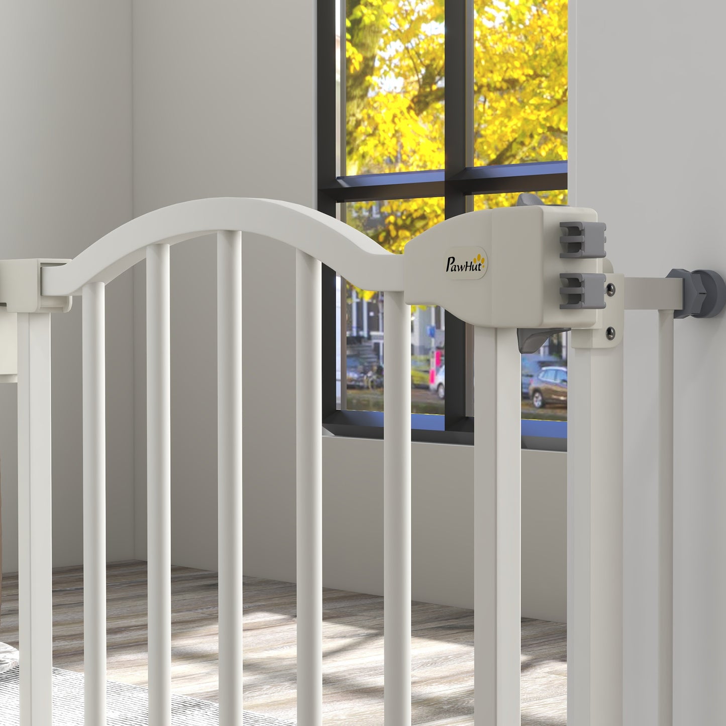 PawHut Metal 74-100cm Adjustable Pet Baby Gate Safety Barrier w/ Auto-Close Door White