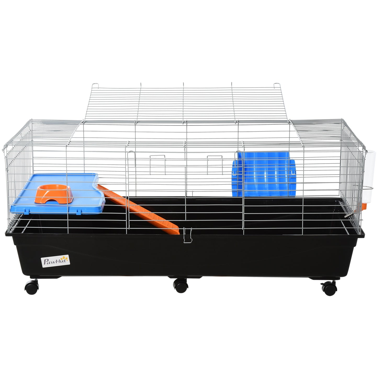PawHut Steel Medium 2-Tier Small Animal Cage w/ Accessories Blue/Orange