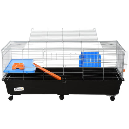 PawHut Steel Medium 2-Tier Small Animal Cage w/ Accessories Blue/Orange