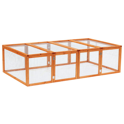 Pawhut Wooden Rabbit Hutch Outdoor, Guinea Pig Hutch, Bunny Cage with Wire Mesh Safety Run Play Space