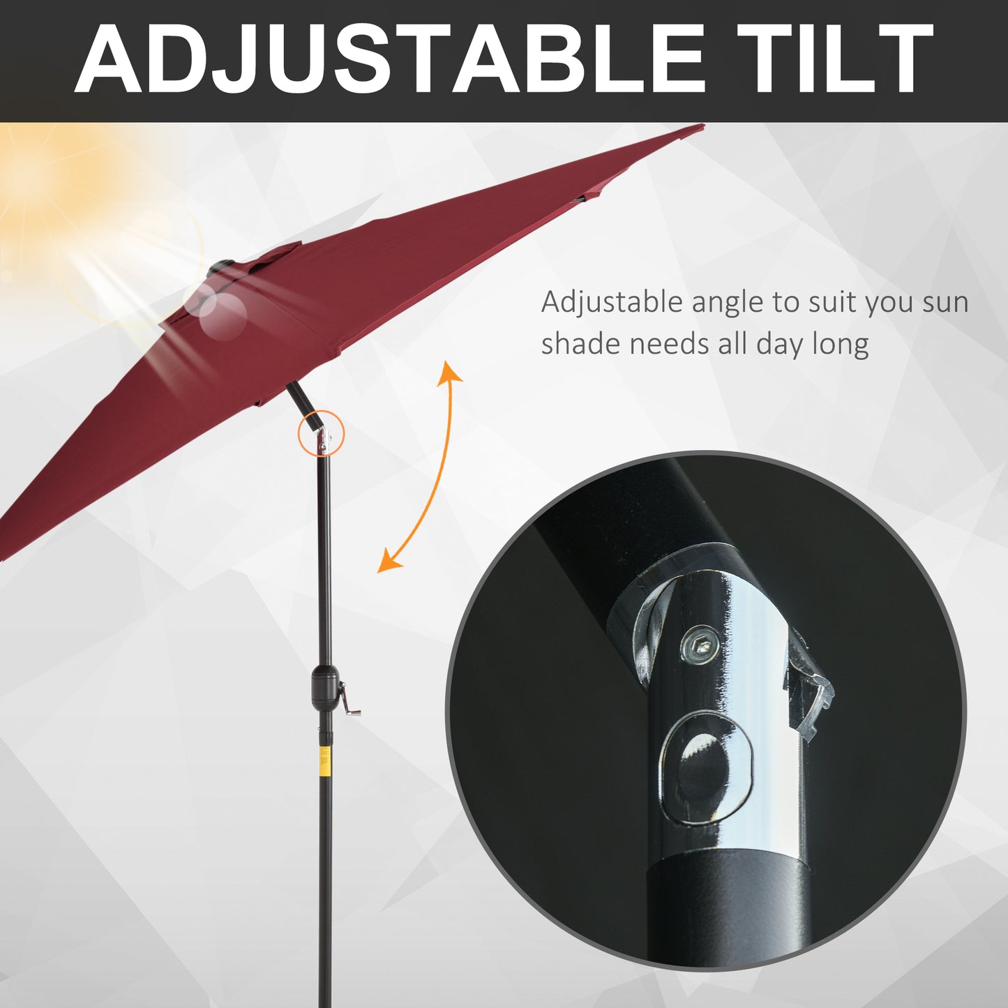 Outsunny Wine Red 9ft Aluminum Sun Shade Pole Patio Umbrella  Outdoor Market Café Yard Gazebo Cover