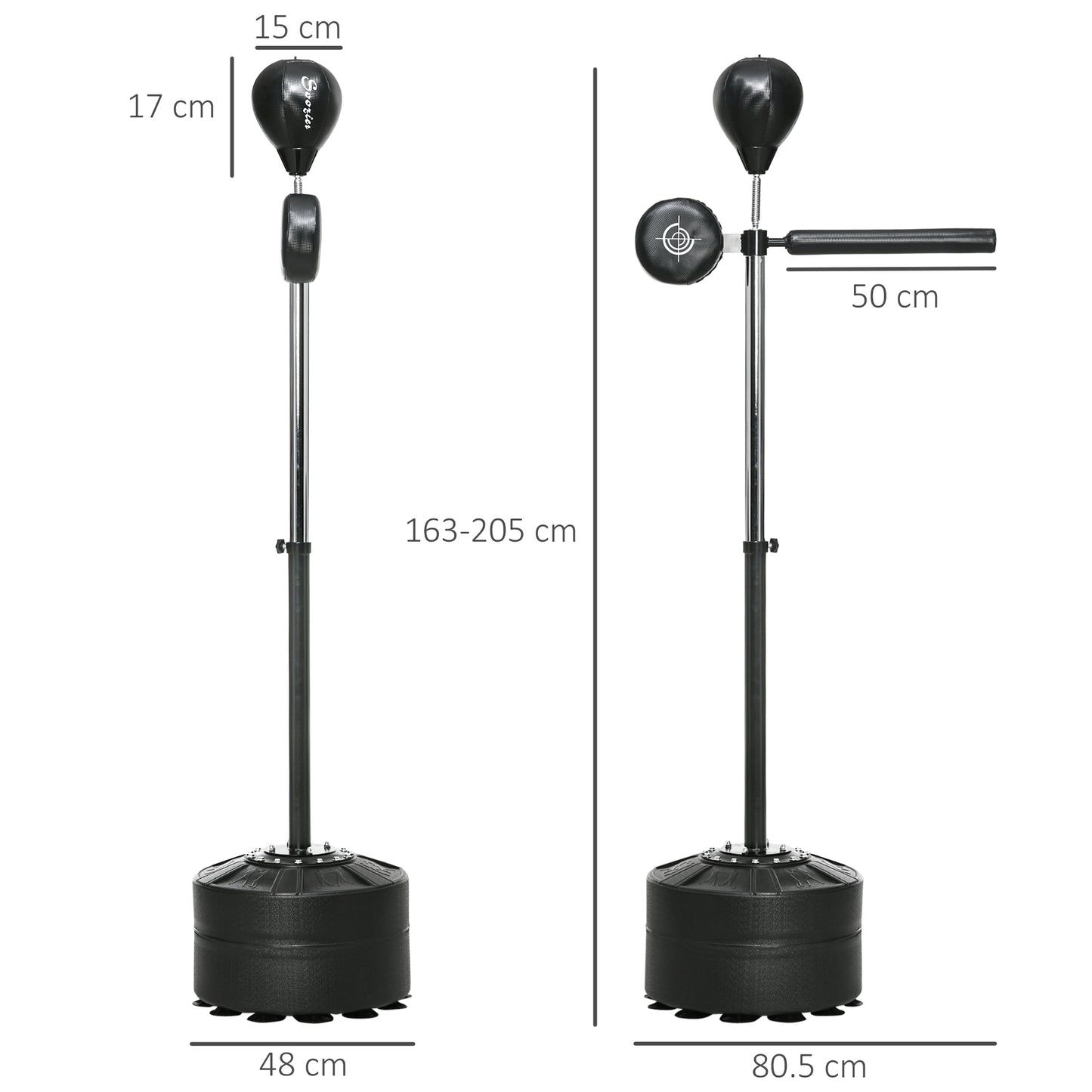 SPORTNOW Free Standing Speed Bag, Height Adjustable Boxing Punching Bag with Stand, Reflex Bar, Punching Pad and Suction Cup Base