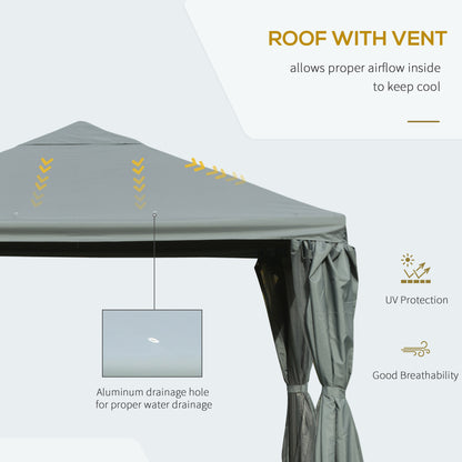 Outsunny 3(m) Garden Gazebo Canopy Party Tent Garden Pavilion Patio Shelter Aluminum Frame with Curtains, Netting Sidewalls, Grey