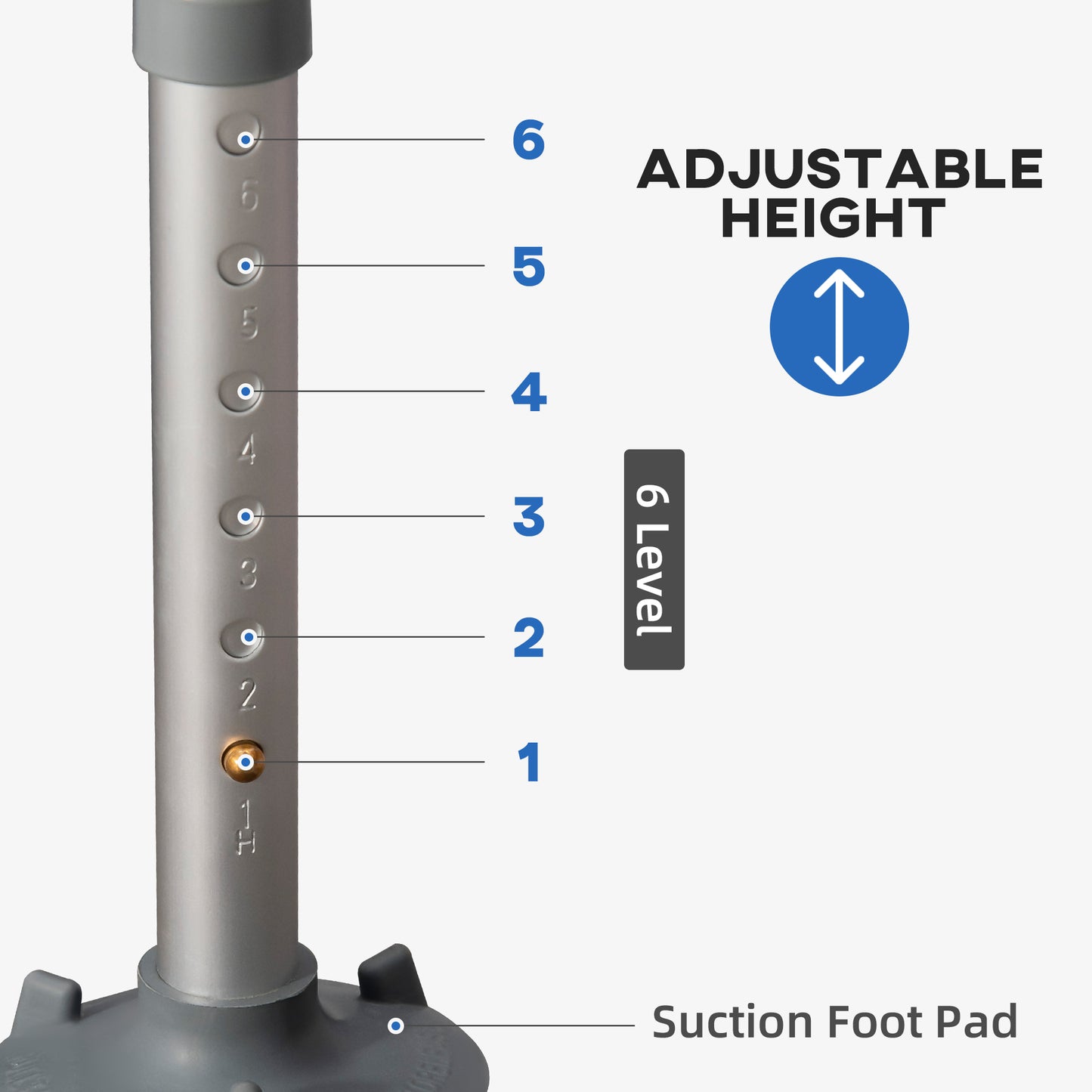 Bathroom Shower Stool Seat EVA Padded, Height Adjustable With Back and Arms, 4 Suction Foot Pads, Blue