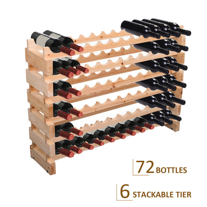 Wooden Wine Rack 6 Tier Shelf for 72 Bottles Shelving Storage Holder