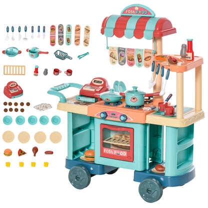 50 Pcs Kids Kitchen Play set Fast Food Trolley Cart Pretend Playset Toys with Play Food Money Cash Register Accessories Gift for Kids Age 3-6