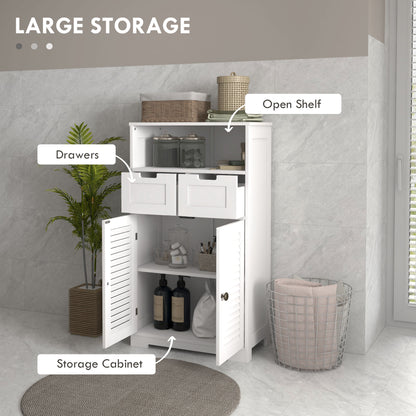 Kleankin Bathroom Storage Unit with Louvred Doors, Bathroom Floor Cabinet with Drawers, Open Shelf and Adjustable Shelf