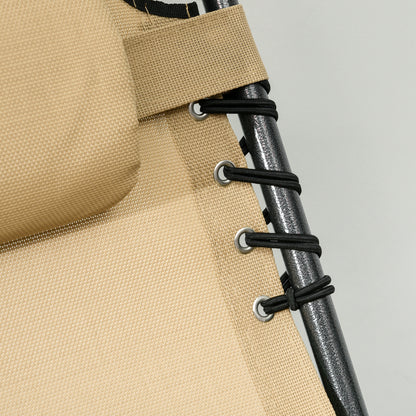 Outsunny Folding Sun Lounge With 5 Level Reclining Back, Tanning Chair With Reading Hole, Lounger with Side Pocket, Headrest - Beige