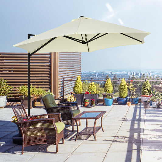 2.5M Garden Cantilever Parasol with 360° Rotation, Offset Roma Patio Umbrella Hanging Sun Shade Canopy Shelter with Cross Base, Beige