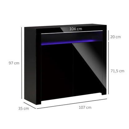 High Gloss LED Cabinet Cupboard Sideboard Buffet Console with RGB Lighting for Entryway, Dining Area, Living Room, Black