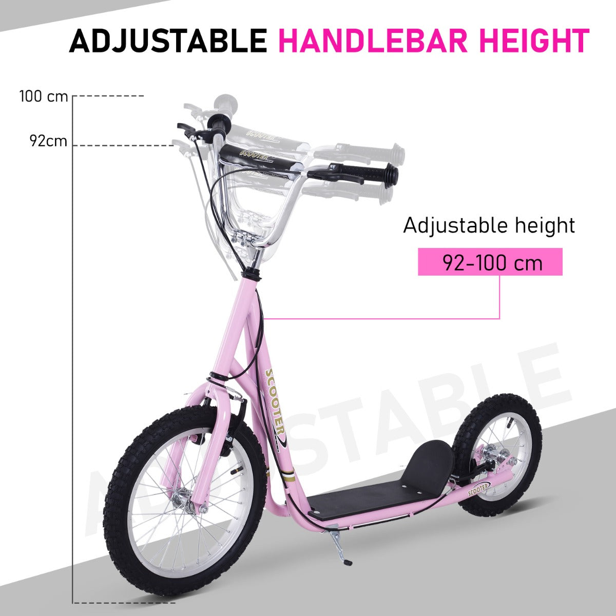 Air Tyre Scooter Adult Teen Push Scooter With Tyres Kids Stunt Scooter Ride On Alloy Wheel Pneumatic Tyres Pink