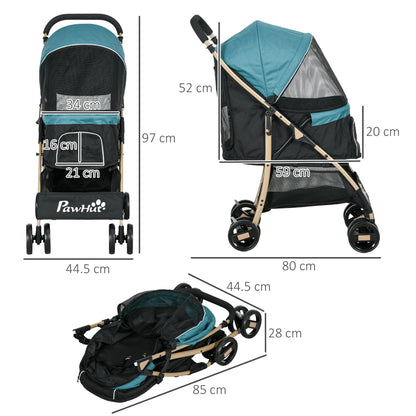 PawHut Oxford Pet Stroller for Small Minatare Dogs with Rain Cover Dark Green