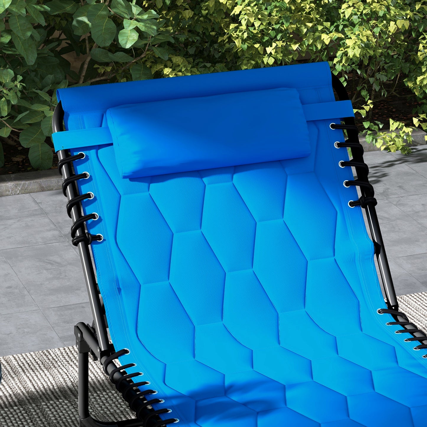Foldable Sun Lounger Set With 5 Level Reclining Back, Tanning Chairs With Build-in Padded Seat, Loungers With Side Pocket, Headrest - Blue