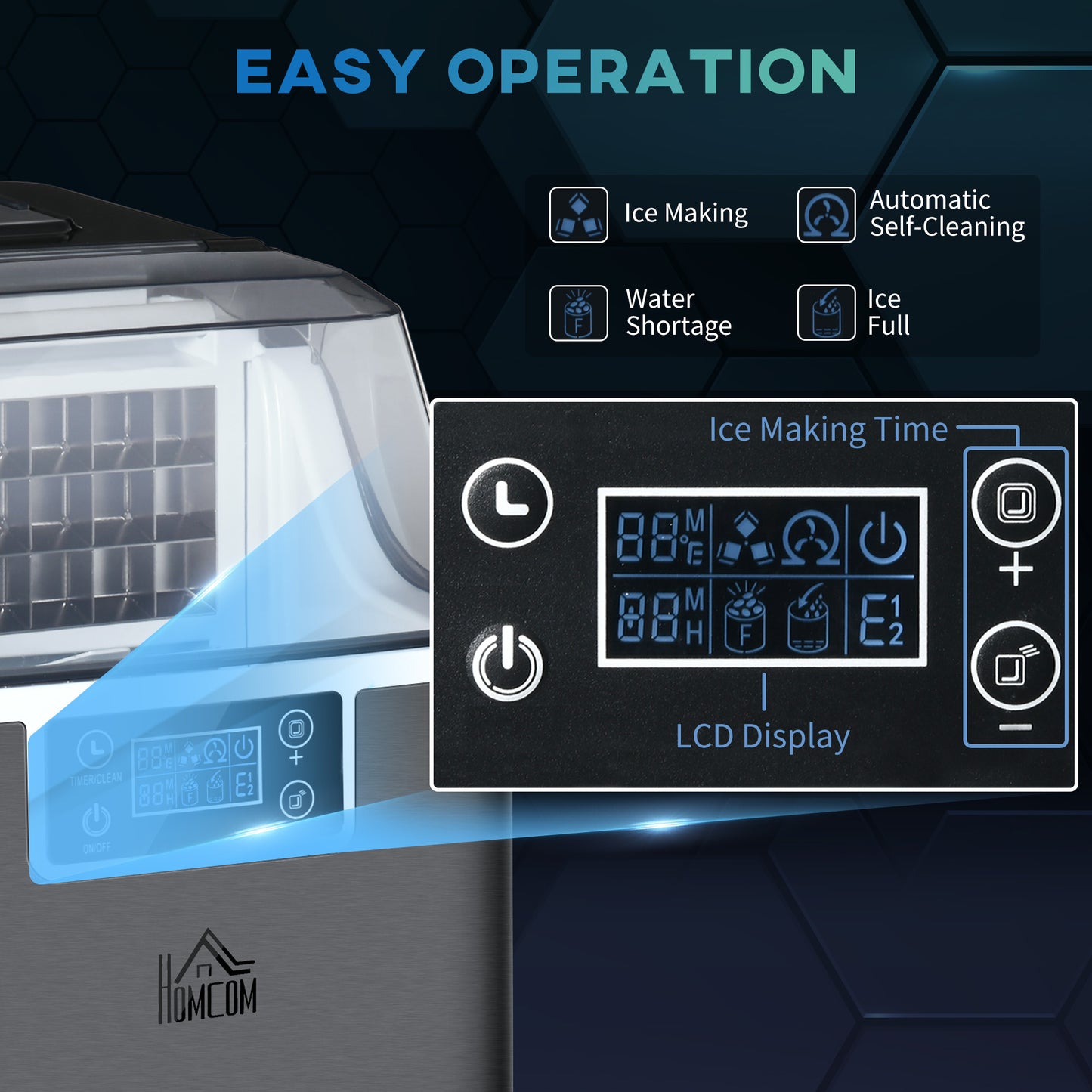 Ice Maker Machine Countertop, 20Kg in 24 Hrs 24 Cubes Ready in 14-18 Mins, Stainless Steel Portable 3.2LSelf-Cleaning, Scoop - Black