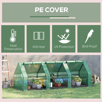 Outsunny 270 x 90 x 90 cm Steel Frame Poly Tunnel Steeple Greenhouse - Green
