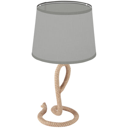 Farmhouse Table Lamp with Rope Base for E27 LED Halogen Bulb, Desk Fabric Light, Bedroom, Living room, Study