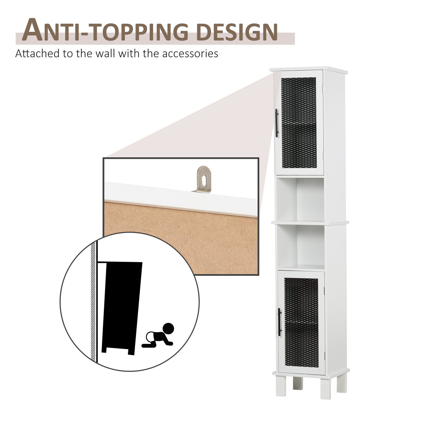 6-Tier Retro Bathroom Cabinet w/ Patterned Glass Doors Anti-Tilt Handles Melamine Coating 4 Legs Freestanding Tall Tower Furniture Monochrome