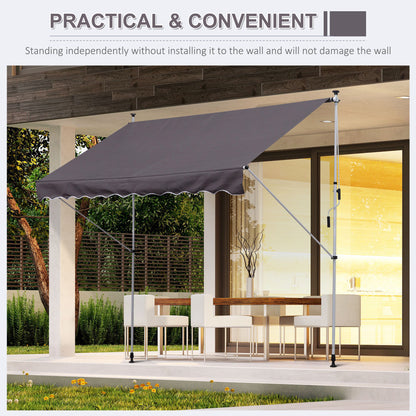Outsunny Balcony 3 x 1.5m Manual Adjustable Awning DIY Patio Clamp Awning Canopy  Retractable Shade Shelter - Grey
