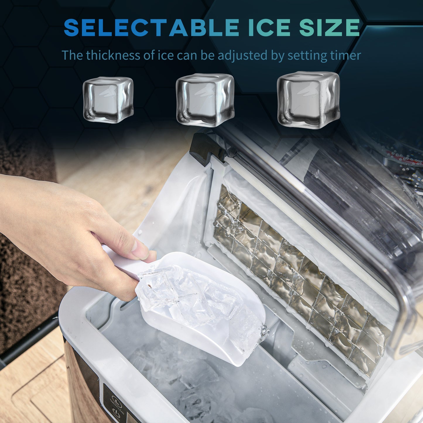 Ice Maker Machine Countertop, 20Kg in 24 Hrs 24 Cubes Ready in 14-18 Mins, Stainless Steel Portable 3.2LSelf-Cleaning, Scoop - Black
