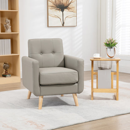 Modern Accent Chair, Tufted Living Room Chairs, PU Leather Armchair for Bedroom, Home Office, Grey
