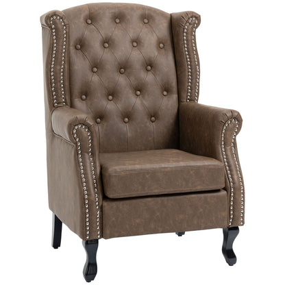 Retro Vintage Wingback Accent Chair Tufted Chesterfield-style Armchair with Nail Head Trim for Living Room Bedroom Brown