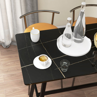 Rectangular Bar Table w/ Sturdy Metal Frame, Contemporary Design High Top Kitchen Table w/ Faux Marble Top, Easy Assembly Pub Table for 4